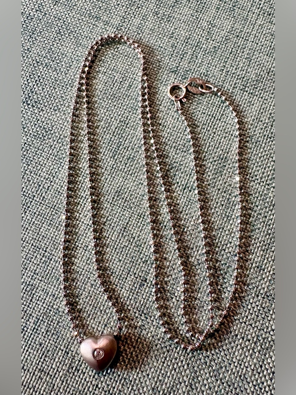 Vintage Signed AAI 10K White Gold Puffy Heart Diamond Necklace - 17”